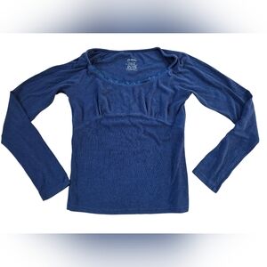 OGL Soft Navy Blue Empire Waist Long Sleeve Top With Lace Trim Size L